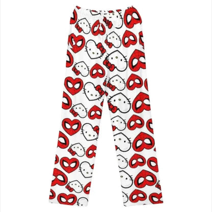 Hello Kitty Spider-Man Cotton Pajama Pants | Loose Cartoon Sleep Bottoms for Women and Men | Comfortable Lounge Wear for Girls