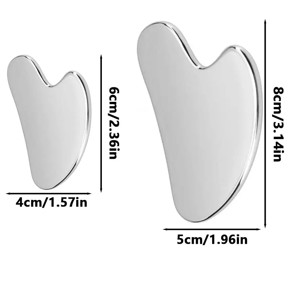 Stainless Steel Facial Gua Sha Tool — Silver Metal Beauty Massage Board for Skincare & Relaxation