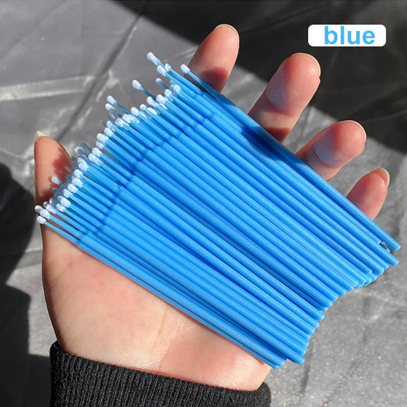 100pcs Eyelash Cleaning Brushes – Micro Cotton Swabs for Lash Extensions & Makeup Remover