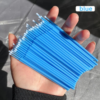 100pcs Eyelash Cleaning Brushes – Micro Cotton Swabs for Lash Extensions & Makeup Remover