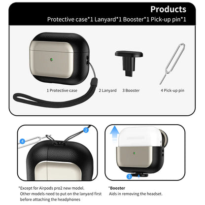 Luxury Leather Pattern Earphone Case for AirPods Pro 2/3/4 – Shockproof ANC Cover with Lanyard