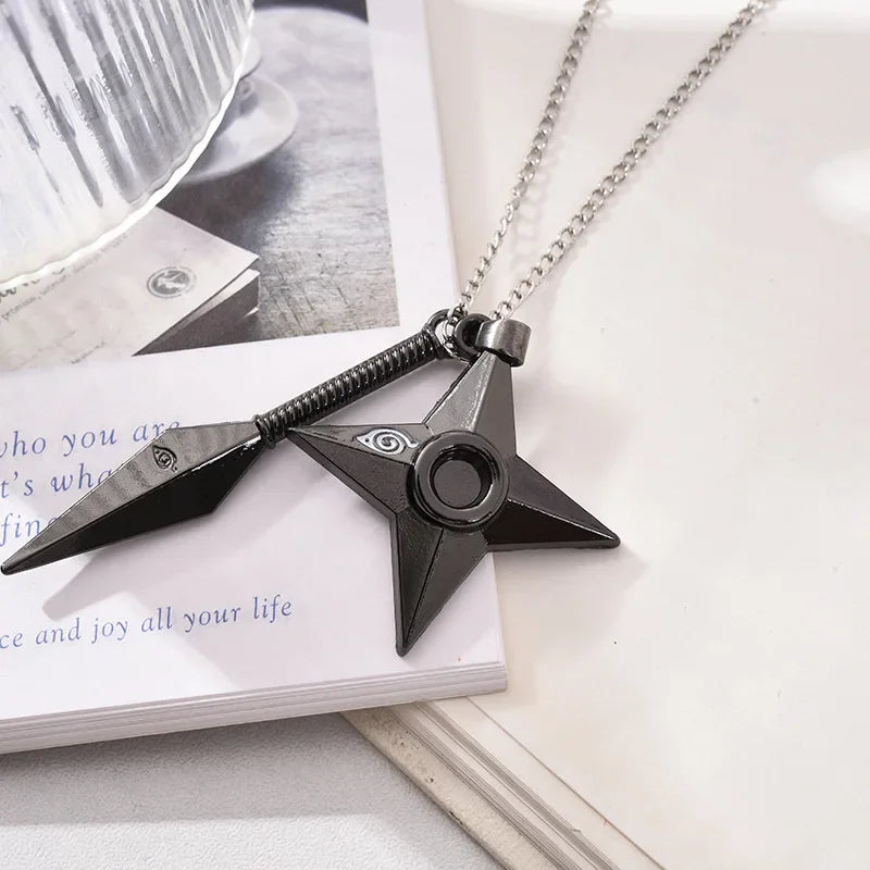 Anime Naruto Necklace Metal Alloy Pendant – Kakashi Kunai & Uzumaki Shuriken Cosplay Accessories & Collectible Toy