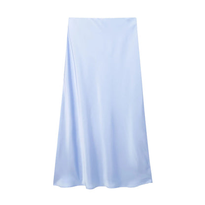 Willshela 2024 Women’s Black Satin High Waist Midi Skirt – Elegant Long Office & Summer Fashion Skirt for Women, Slim Fit Casual Wear