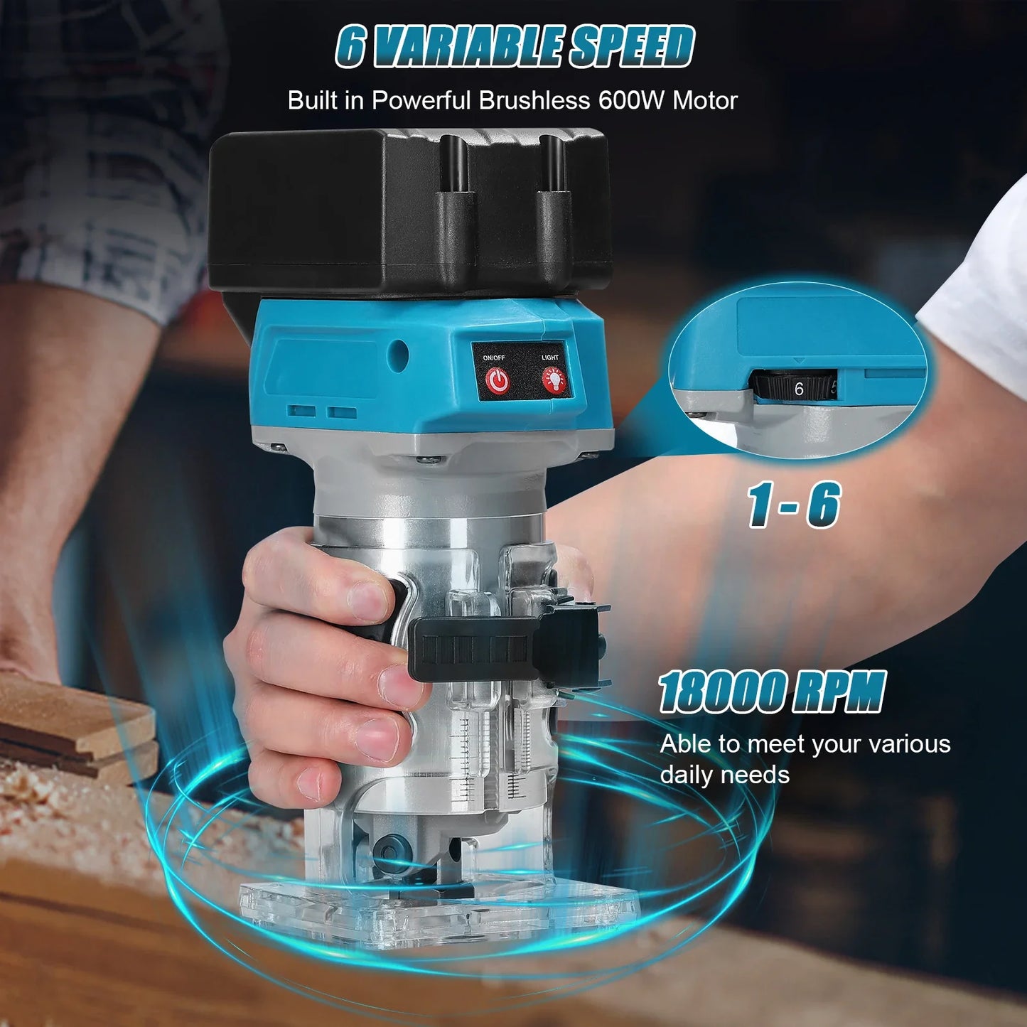 Woodworking Electric Trimmer - Brushless Trimming Machine, Router & Engraving Slotting Tool for Makita 18V Battery