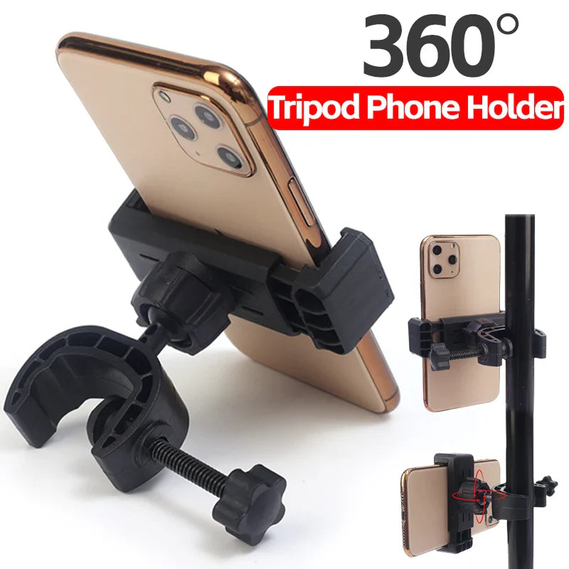 360° Rotating Tripod Phone Holder Mount Stand – Clip-On Microphone & Cellphone Support for All Smartphones Live Broadcast