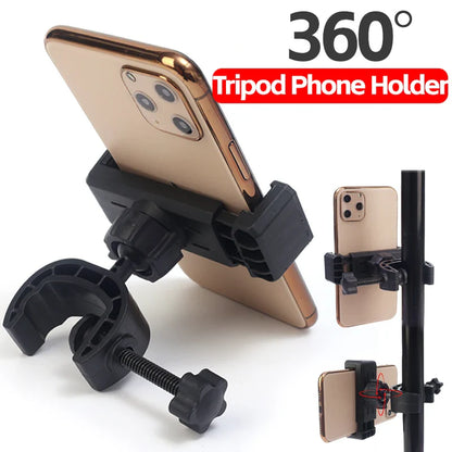 360° Rotating Tripod Phone Holder Mount Stand – Clip-On Microphone & Cellphone Support for All Smartphones Live Broadcast