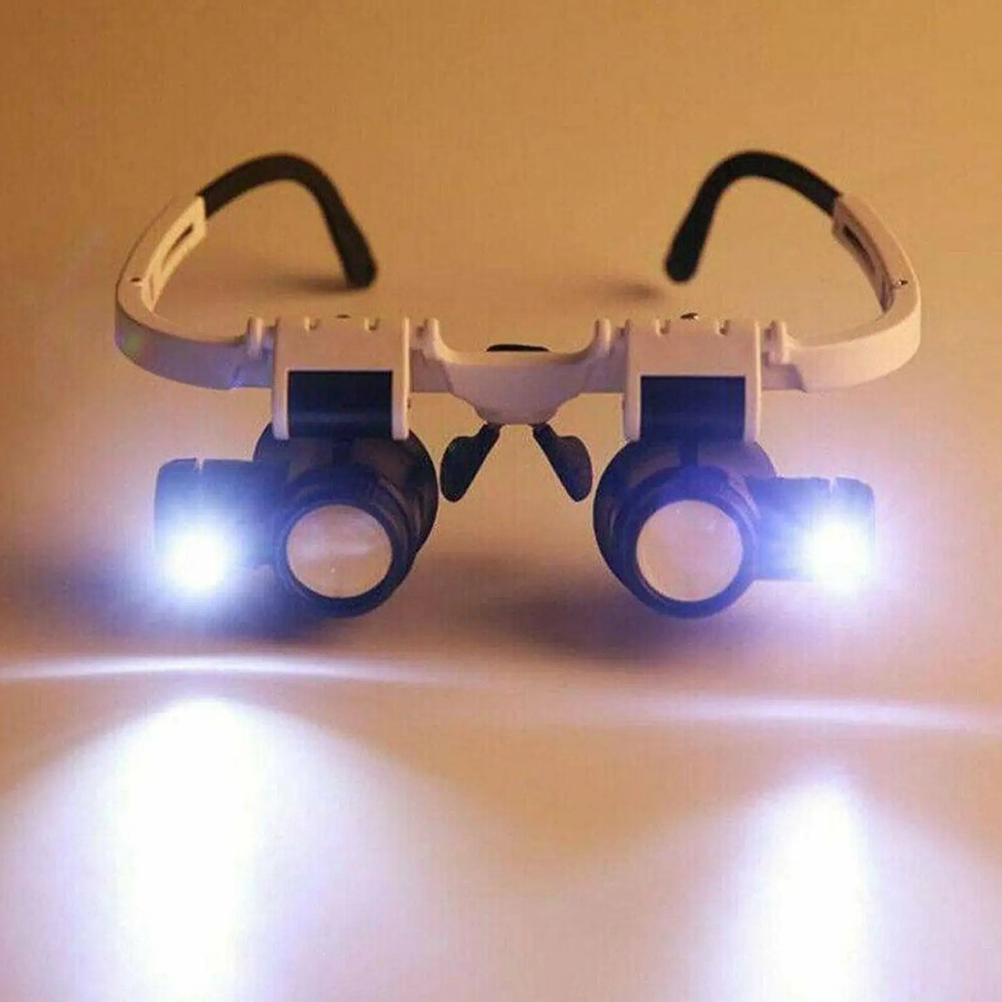 2X LED Head-Mounted Jeweler Magnifier — Adjustable Loupe Glasses with 8X, 15X, 23X Lenses for Watch & Repair Work