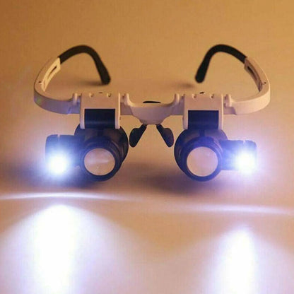 2X LED Head-Mounted Jeweler Magnifier — Adjustable Loupe Glasses with 8X, 15X, 23X Lenses for Watch & Repair Work