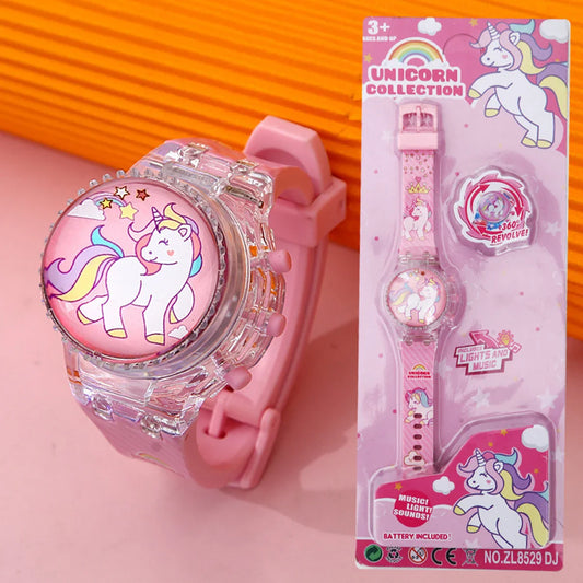 Creative Unicorn Light-Up Gyro Turntable Watch - Colorful Electronic Display for Students