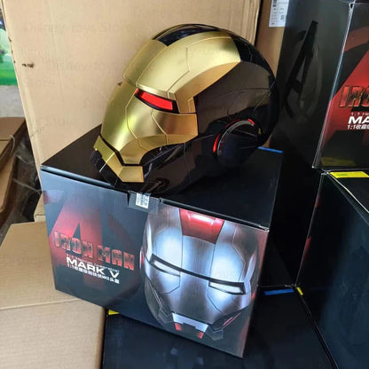 1:1 Iron Man Helmet Mk5 to Mk50 – Avengers War Machine Cosplay with Electric Open/Close, English Voice & Remote Control, Christmas Gift Toy
