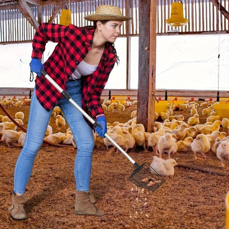 3-in-1 Adjustable Chicken Litter Scoop – Durable Metal Shovel for Easy Sifting, Ideal for Pine Pellets, Coop Cleaning Tool for Poultry Waste Removal