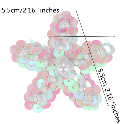 Marine Series Rhinestone Patches - Handmade Shell Starfish Seahorse Leaf Beaded Sewing Appliques for DIY Clothing