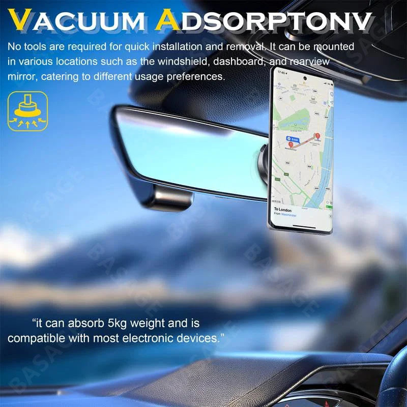 Car Magnetic Vacuum Adsorption Bracket - 360° Rotating Aluminum Alloy Phone Holder for 4.7-inch & Larger Smartphones