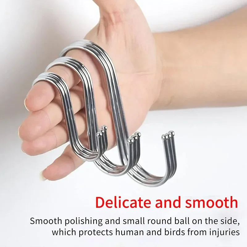 Stainless Steel Sharp Tip S Hooks – Hanging Utensil, Meat, and Clothes Hangers for Kitchen & Butcher Shop