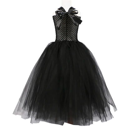 Girls’ Evil Queen Tutu Dress - Handmade Black Mesh Princess Halloween Cosplay Costume