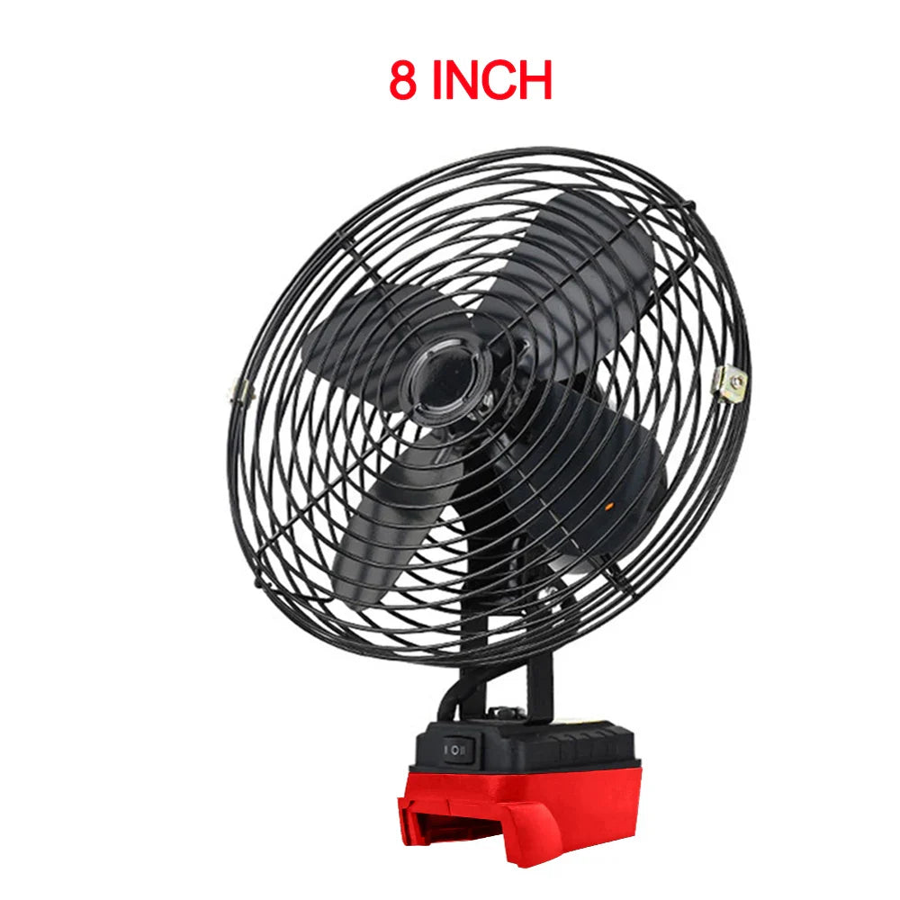 6/8-Inch Portable Outdoor Camping Fan – Wireless Desktop Metal Fan Compatible with Makita, Dewalt & Milwaukee 18V Batteries