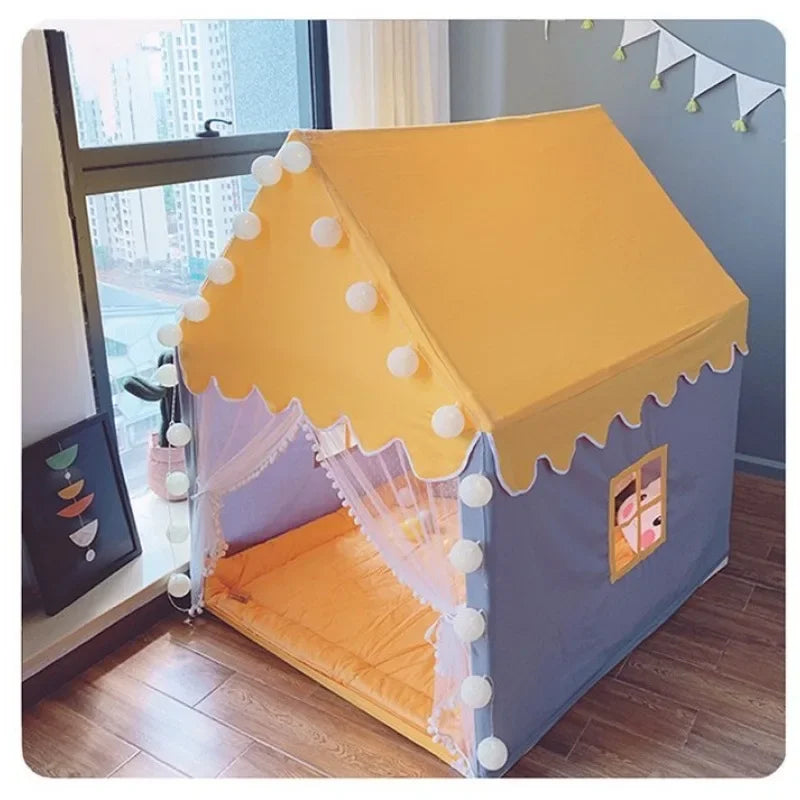 Kids Princess Play Tent - Foldable Pink Castle Tipi for Baby Playroom & Room Decor