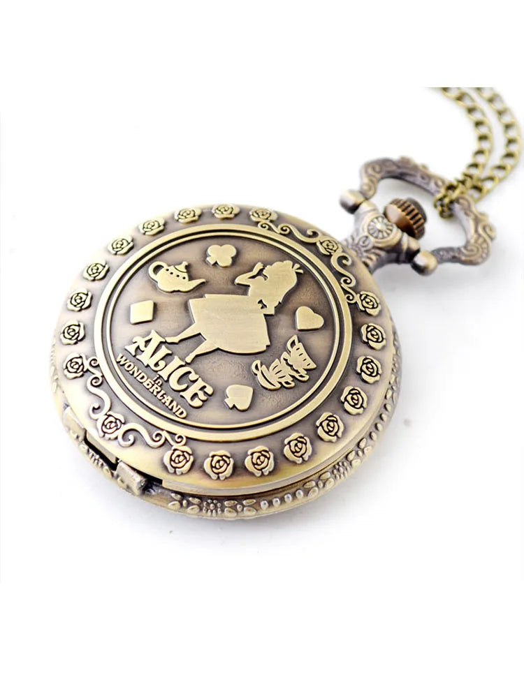 Disney Retro Alice in Wonderland Bronze Quartz Pocket Watch – Vintage Fob Watch Christmas & Birthday Gift