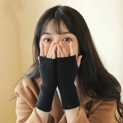 Winter Warmth Essentials: Solid Half Finger Wool Knitting Gloves for Women - Soft and Warm Arm Gloves, Mittens for Writing, Handschoenen Guantes