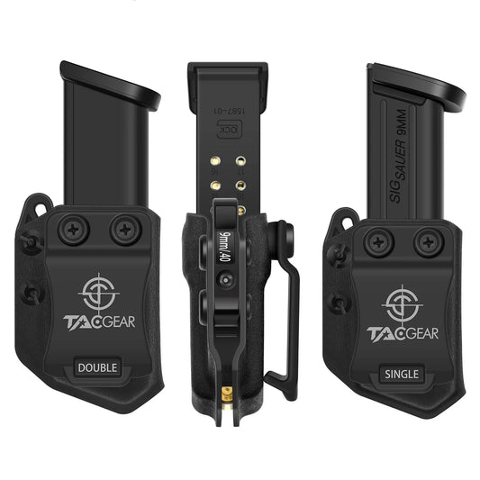 IWB OWB Mag Pouch - Left/Right Hand Single & Double Stack Belt Clip for 9mm, .40 Pistol Magazine Holster