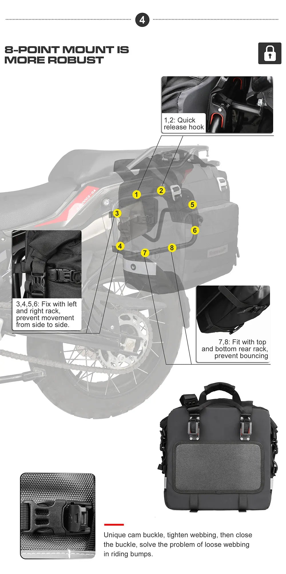 Rhinowalk Motorcycle Saddlebag 20L-30L – Universal Side Bag with Removable 100% Waterproof Inner Liner for Travel Motorbike Luggage