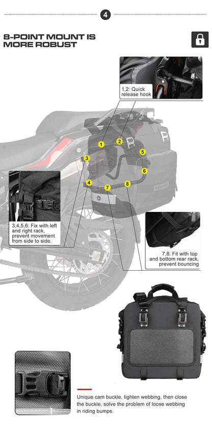 Rhinowalk Motorcycle Saddlebag 20L-30L – Universal Side Bag with Removable 100% Waterproof Inner Liner for Travel Motorbike Luggage