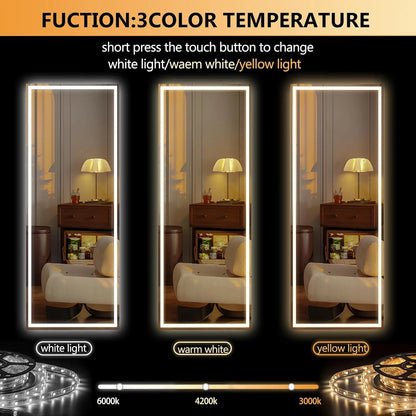 Rizzon LED Full-Length Dressing Mirror — Full-Body Floor & Wall-Mount Mirror for Bedroom, Living Room & Cloakroom