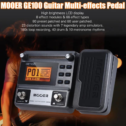 MOOER PE100 Portable Guitar Multi-Effects Processor – 39 Effects, 40 Drum Patterns & 10 Tempo Options
