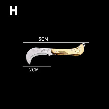 Mini Brass Knife Keychain - Stainless Steel Folding Cleaver Pendant Pocket Tool