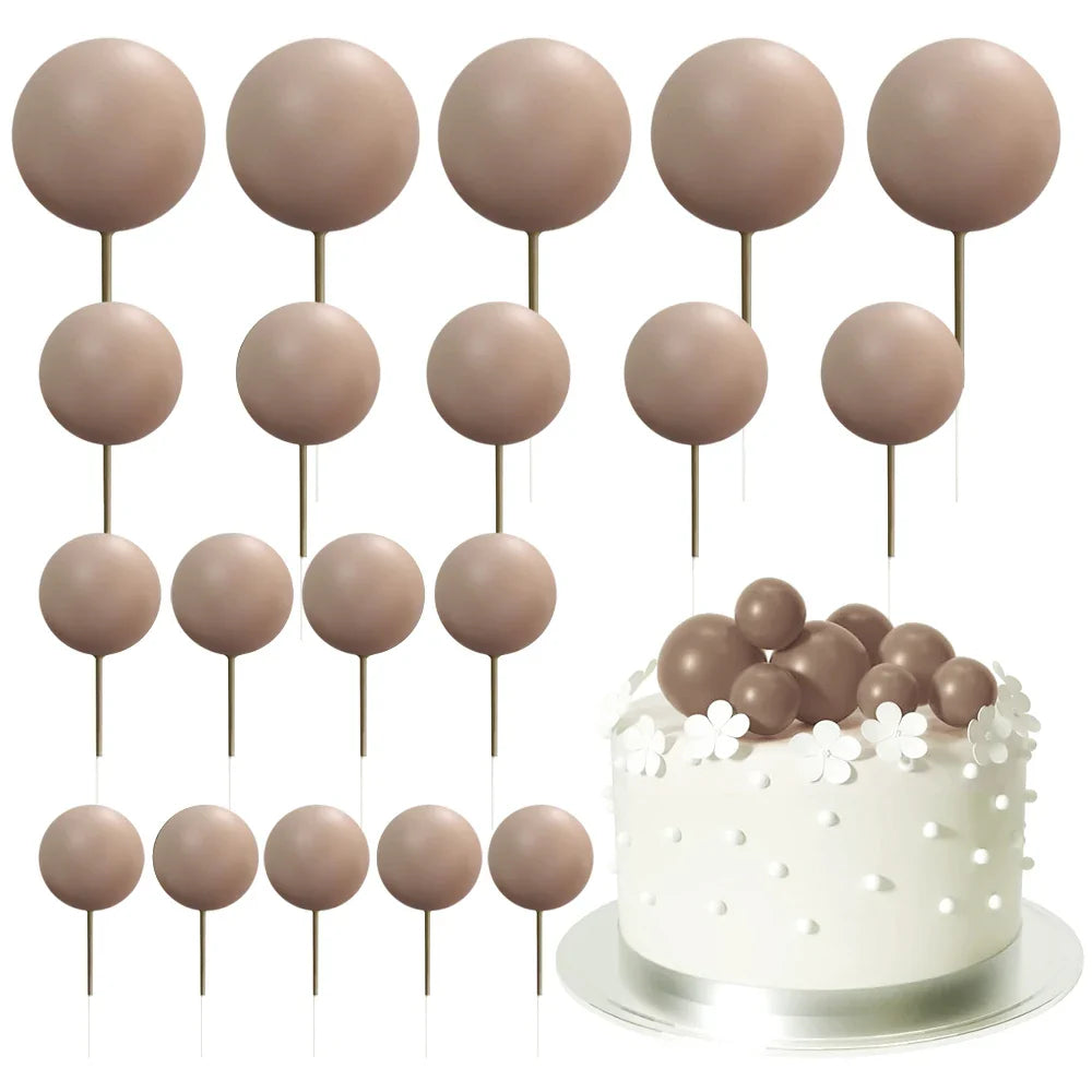 20Pcs Colorful Cake Topper Balls – Gold, Silver & Pastel DIY Cake Decorations for Birthday, Wedding & Party Supplies