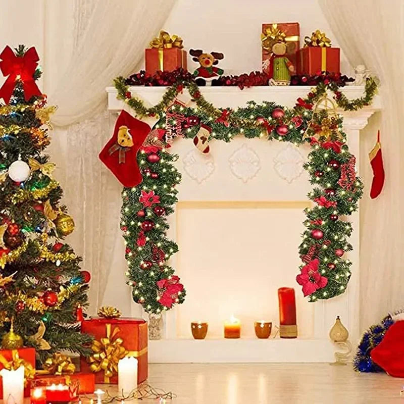 2.7M LED Rattan Christmas Garland – DIY Wreath for Stairs, Fireplace, Tree & Home Decoration