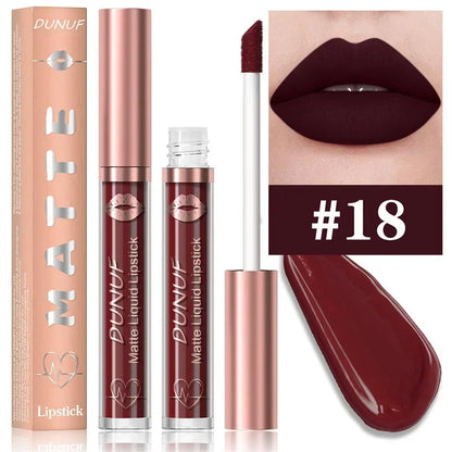 Matte Velvet Dark Red Brown Lip Gloss – Long-Lasting Waterproof Liquid Lipstick with Natural Moisturizer & Transparent Lip Oil