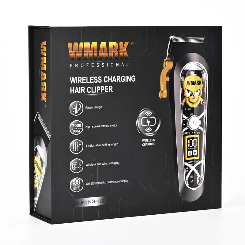 WMARK NG-130 Wireless Charging Hair Clipper – High Speed Professional Type-C Rechargeable Cutter with Charging Stand