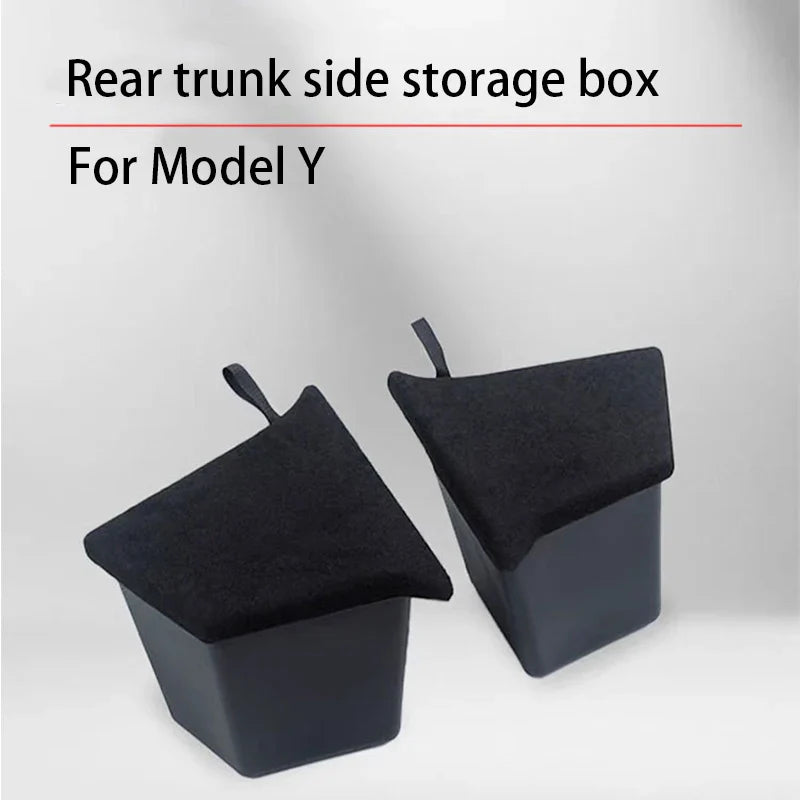 Tesla Model Y Berlin/Austin 2022-2025 Trunk Side Storage Bins – TPE Cargo Organizer with Carpet Lids