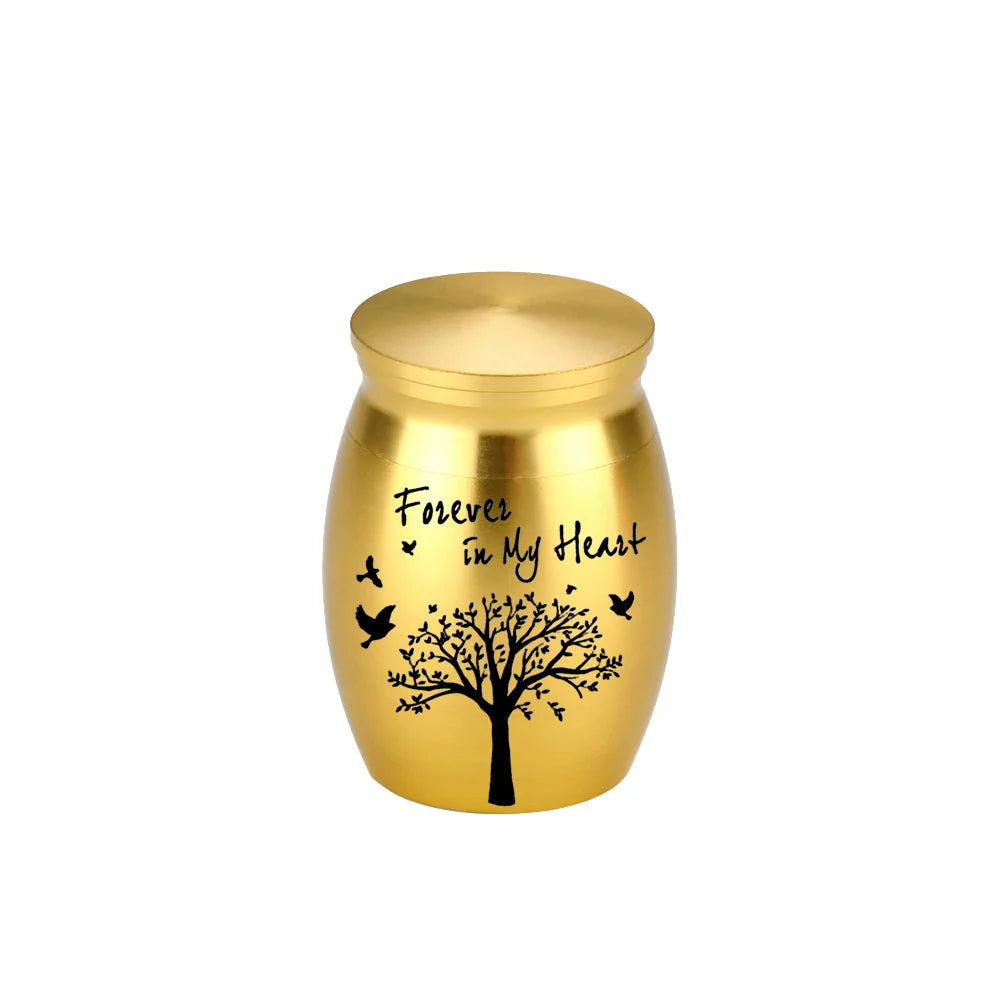 7-Color Small Keepsake Urn – Tree of Life Mini Cremation Urn for Human Ashes, Aluminum Memorial Holder