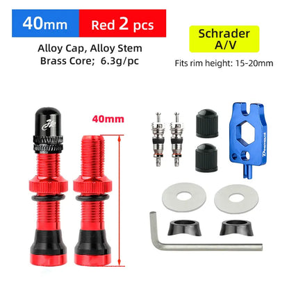 Deemount 2PCS Bicycle Tubeless Schrader Valves — Brass Core CNC Anodized MTB & Road Bike Rim Nipple