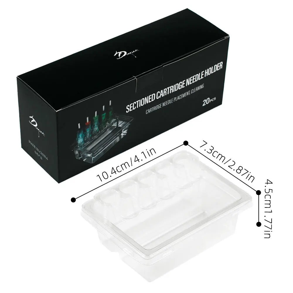 20PCS Tattoo Cartridge Needle Holders — Transparent Disposable Trays for Cleaning & Working Cups