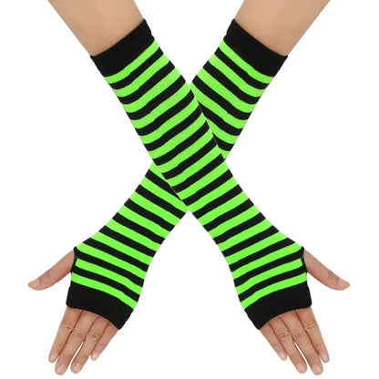 Warm Knitted Long Fingerless Gloves – Striped Elbow Mittens for Women, Fashion Christmas Gift