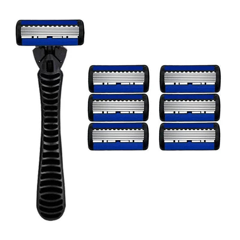 6-Layer Manual Safety Razor – Stainless Steel Double Edge Blade Shaver for Beard & Moustache Grooming