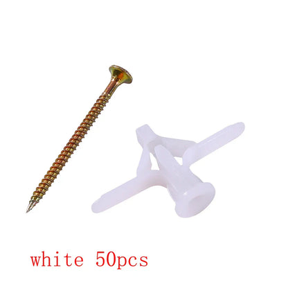 50/100Pcs Self-Drilling Drywall Anchor Kit with Screws – Nylon Expansion Anchors for Gypsum Board & Wall Mounting