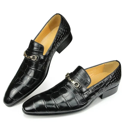 Men’s Genuine Leather Pointed Toe Loafers - Italian Designer Business, Wedding & Formal Dress Shoes