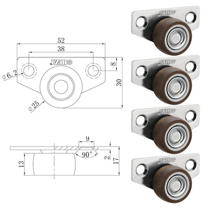 4Pcs Silent Rubber Casters | Low Profile Drawer Wheels for Furniture, Kitchen Cabinets, and Tables - Side Installation Replacement