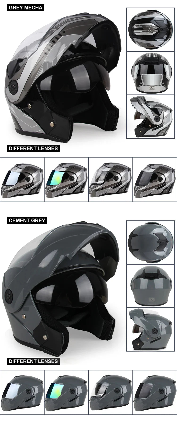 New Full Face Motorcycle Helmet – Racing Helmet with Double Sun Visor & Flip-Up Double Lens for Men & Women, DOT Certified