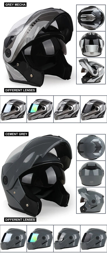 New Full Face Motorcycle Helmet – Racing Helmet with Double Sun Visor & Flip-Up Double Lens for Men & Women, DOT Certified