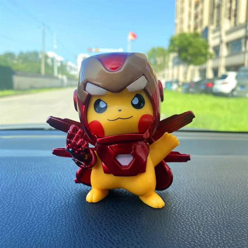 Cos Iron Man & Pikachu Cartoon Action Figures – Cute Anime Car Desktop Model Dolls, Trendy Mini Toys, Perfect Gift for Boys