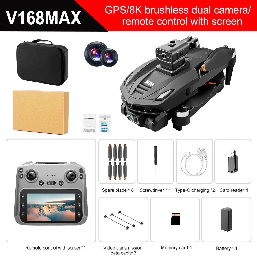 2025 V168 Pro MAX GPS Drone – 8K HD Camera, 5G WiFi FPV, 360° Obstacle Avoidance, Brushless RC Quadcopter