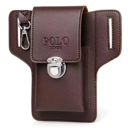 2024 Fashion Men's Leather Belt Case – Vertical Multifunctional Phone Waistpack, Card Bag, Key Holder, PU Leather Gift