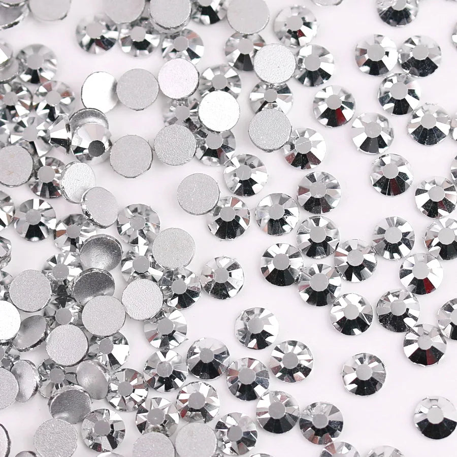 Glass Crystal Flatback Rhinestones SS6–SS30 Set – 7 Sizes Non-Hotfix Round Nail Art Beads for DIY Crafts & Decoration