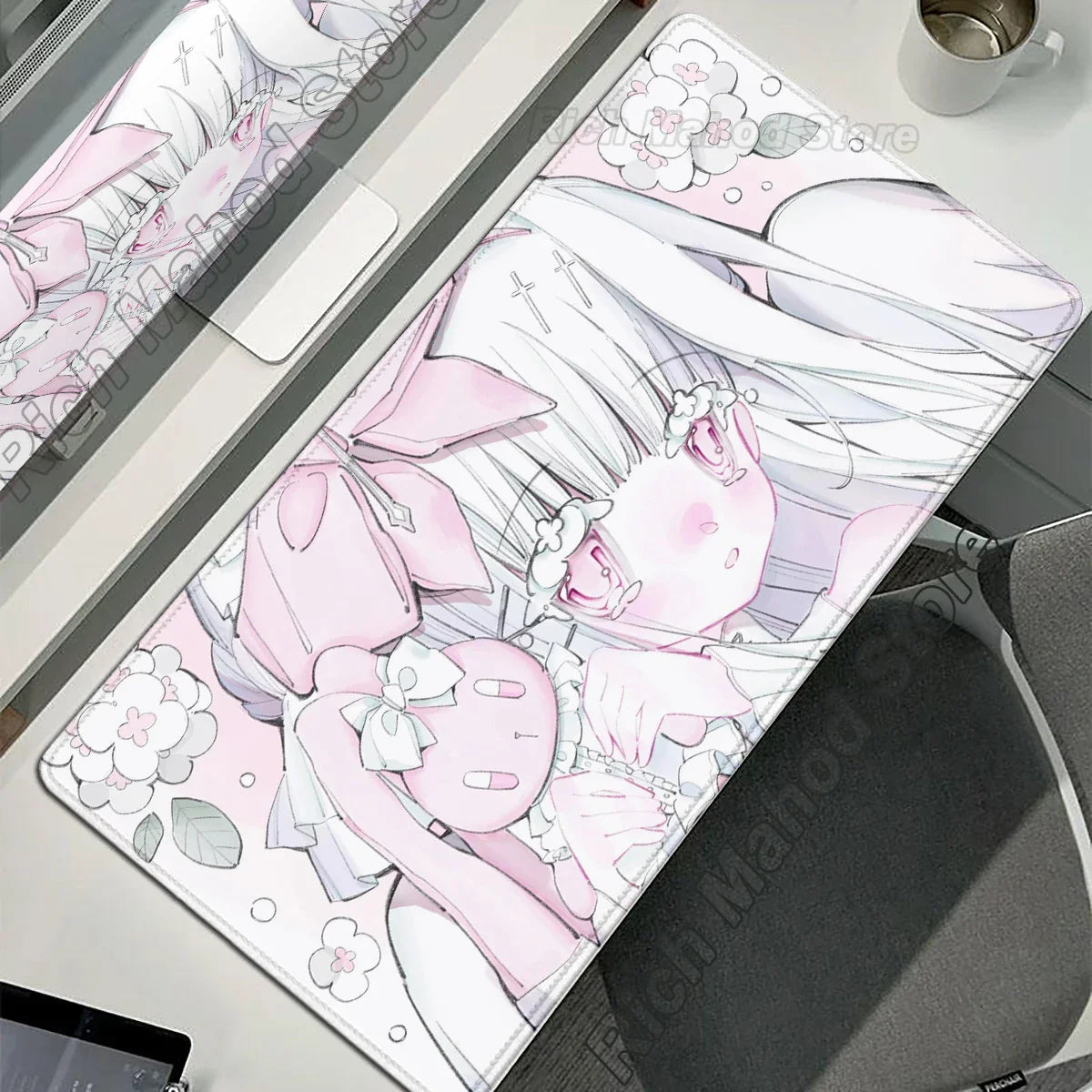 Anime Cute Angel Girl XXL Mouse Pad — Extended Gaming Desk Mat for Laptop, PC, Keyboard, Kawaii Pink Mousepad Carpet