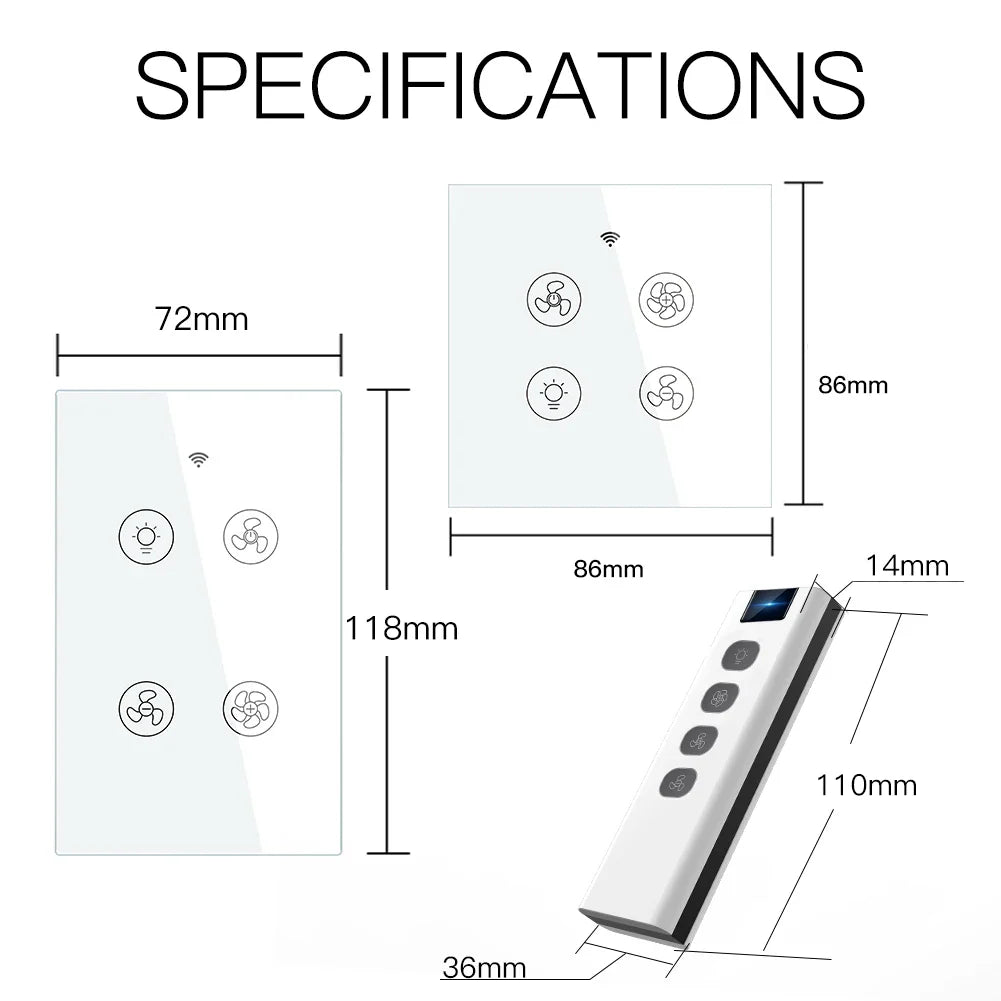 WiFi RF Smart Ceiling Fan Light – 2/3 Way Control, Speed Control, Smart Life/Tuya App, Alexa & Google Home Compatible